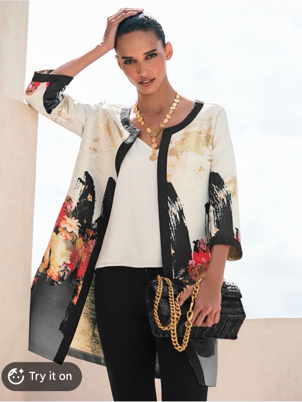 Berek Floral Brushstroke Open-Front Jacket | Size 1XL - Picture 1 of 14